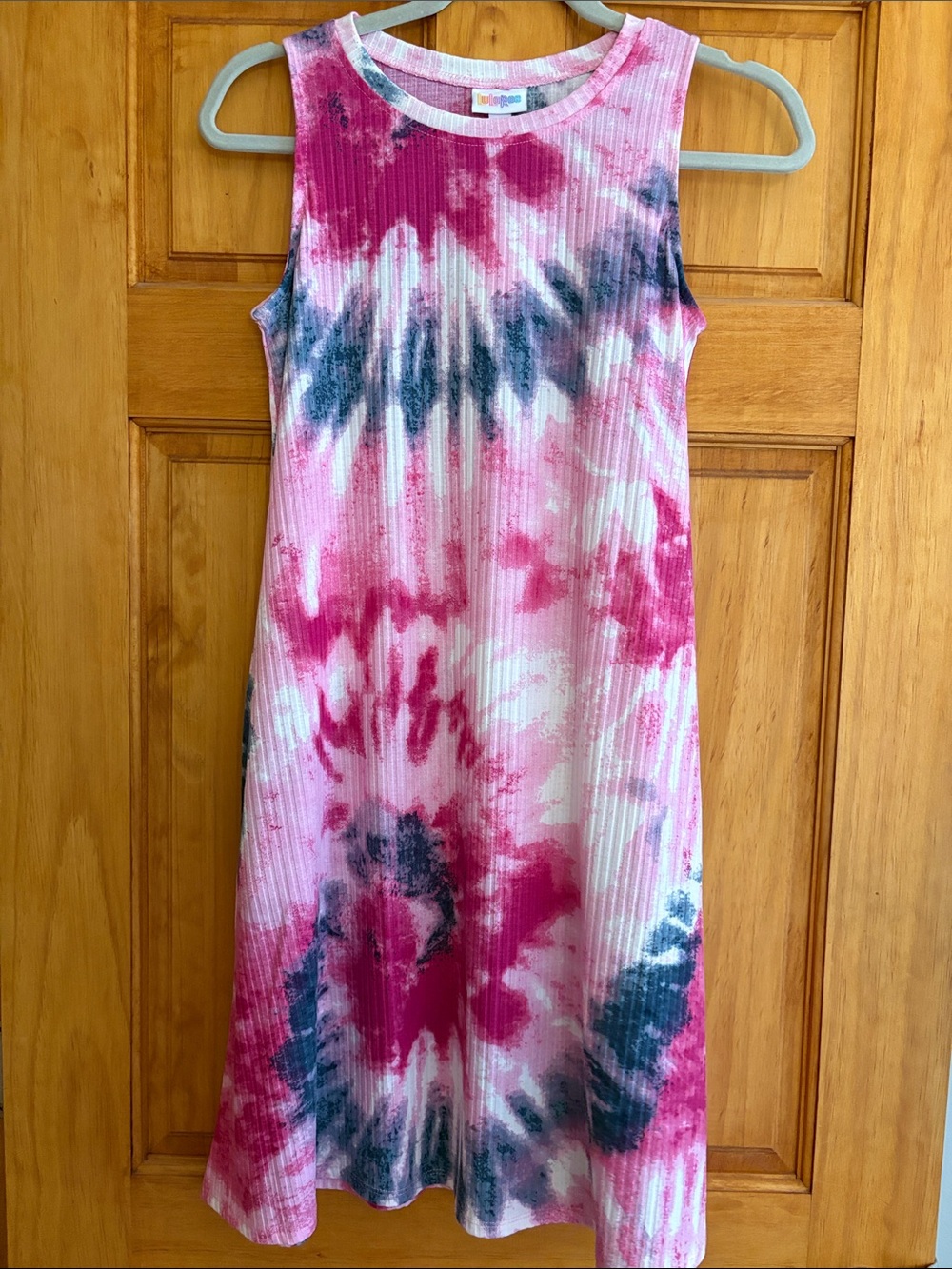 LuLaRoe Ribbed Tie-Dye Tank Dress - Pink, White & Navy